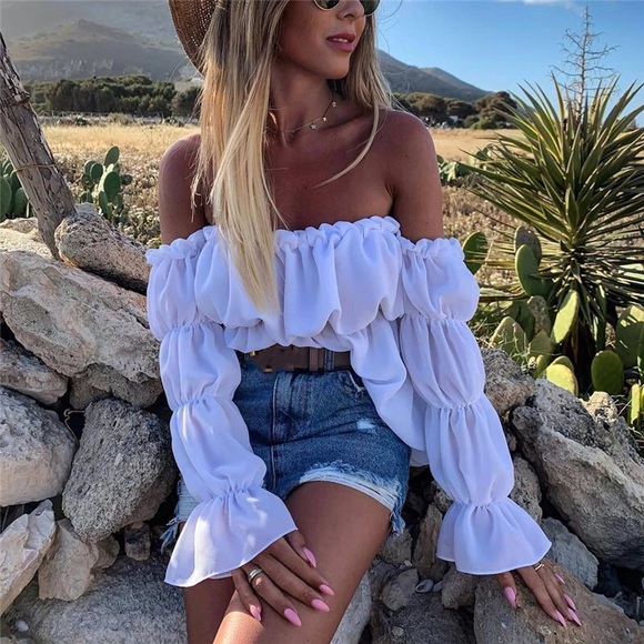 NWT Off the shoulder Long Sleeve Trendy Blouse - Picture 5 of 6